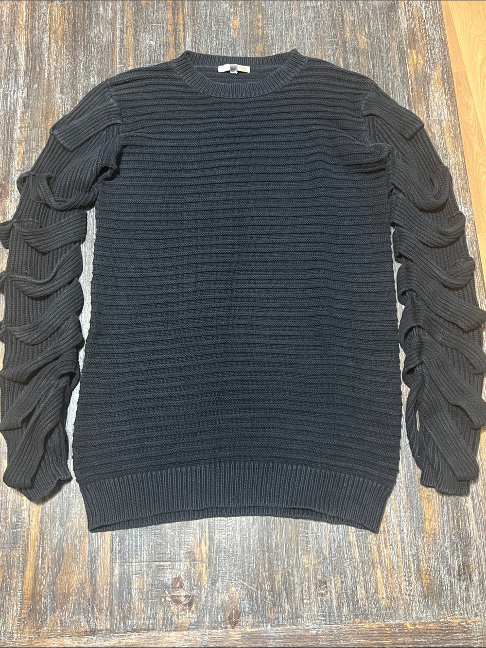 Asilio Black Crewneck Sweater with Braided Sleeve Detail